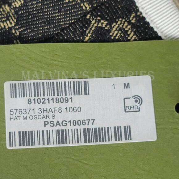 GUCCI HAT GG LOGO MONOGRAM JACQUARD BLACK w LEATHER TRIM BUCKET UNISEX - Picture 12 of 16